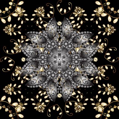 Altın elemanları ile siyah renkleri altın izi. Vektör şark süsleme. Dikişsiz altın desen.