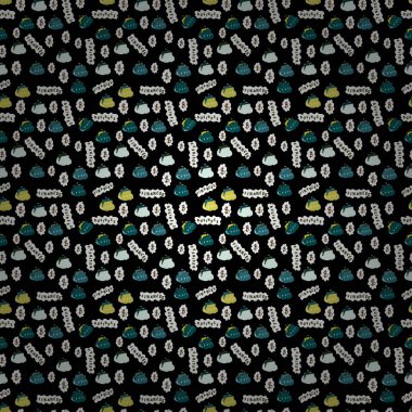 Dikişsiz desen finans desen. Logolar, baskı ürünleri için kullanın. Vektör çizim. Dolar ve bitcoin siyah, beyaz ve mavi arka plan ile sorunsuz.