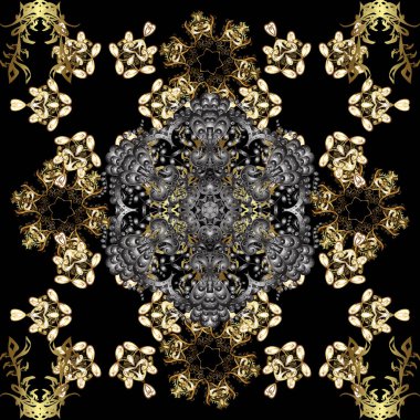 Klasik vektör altın Dikişsiz desen. Vektör çizim. Geleneksel şark süsleme. Klasik vintage arka plan. Gri ve siyah renkler altın elemanları ile Seamless modeli.