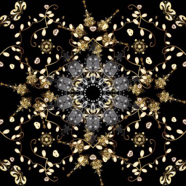 Damasko sorunsuz yinelenen arka plan. Altın arka plan doku duvar kağıdı. Siyah renkleri altın öğesinde. Barok tarzı altın çiçek süsleme.