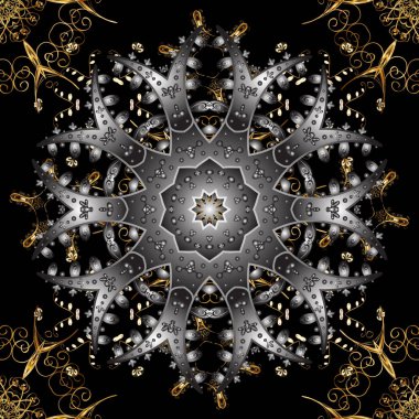 Klasik oryantal desen siyah renkler üzerinde. Geleneksel vektör ve altın desen. Damasko sorunsuz süsleme.