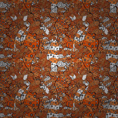 Desen turuncu, beyaz ve siyah renkler. -hisse senedi. Kupa baskı, Bebek giyim, duvar kağıdı, sarma kutuları vb kullanılabilir. Soyut karalamalar desen. Vektör çizimi. Sorunsuz şirin kumaş deseni.