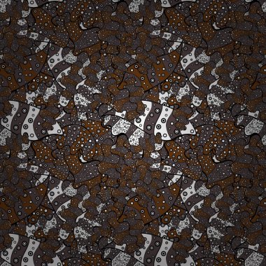 Vektör. Dikişsiz güzel kumaş desen. Doodles'ın kahverengi, siyah ve beyaz renkler.