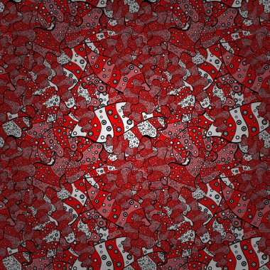 Tasarım. Dikişsiz desen baskı. Doodles'ın siyah, pembe ve kırmızı renkler. Düz öğeleri. Vektör. İhale kumaş deseni.