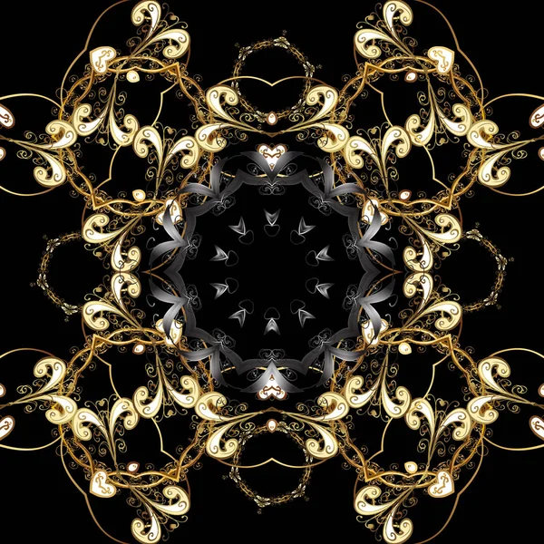 Золотий Квітковий Безшовний Візерунок Золотий Елемент Коричневому Чорному Кольорах Дамаський — стоковий вектор