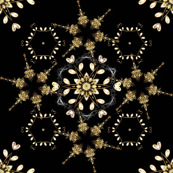 クラシック ヴィンテージ背景 黒と茶色と金色のパターンをシームレスな古典的なベクトル 伝統的な東洋の装飾 — ストックベクタ