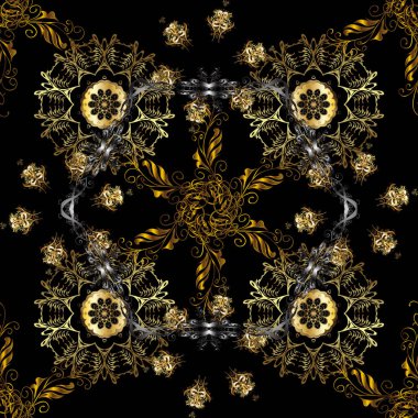 Damasko arka plan. Altın çiçek seamless modeli. Bir siyah renkleri altın öğesinde. Barok tarzı altın çiçek süsleme.
