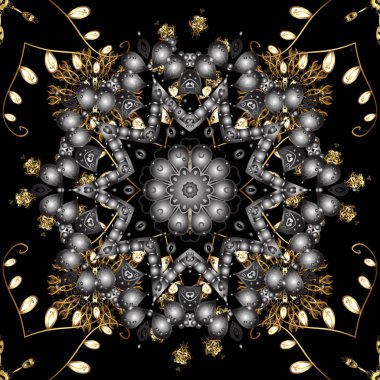 Çiçek desenli. Sorunsuz vektör arka plan. Duvar kağıdı Barok, Şam. Siyah renkleri altın öğelerinde. Şık grafik desen.