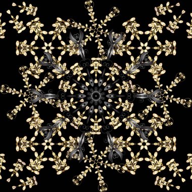 Vektör çizim. Vektör altın desen. Sorunsuz altın dokulu bukleler. Siyah ve gri renkler altın elemanları ile. Oryantal tarzı arabesk.