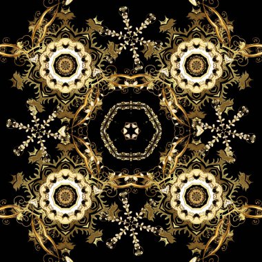 Altın çiçek süsleme barok tarzı. Antika altın yinelenebilir duvar kağıdı. Damasko sorunsuz yinelenen desen. Siyah ve kahverengi renkleri altın öğesi.