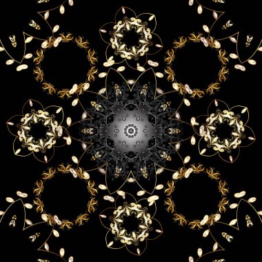 Siyah ve gri renkler altın elemanları ile Seamless modeli. Seamless altın modeli. Vektör şark süsleme.