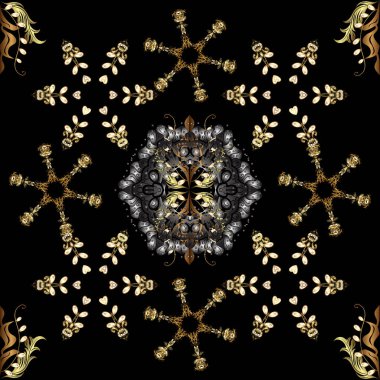 Süslü vektör dekorasyon. Dikişsiz Şam desen arka plan duvar kağıdı tasarım Barok tarzında. Gri ve siyah renkleri altın elemanları ile altın desen.