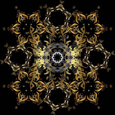 Paisleys zarif çiçek vektör Dikişsiz desen arka plan duvar kağıdı illüstrasyon vintage şık güzel modern 3d çizgi sanat altın ve kahverengi ve siyah desenli çiçek yaprakları ve süs eşyaları.