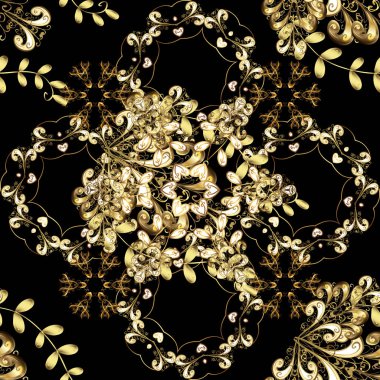 Vektör çizim. Sorunsuz arka plan. Oryantal vektör Klasik siyah ve kahverengi ve altın desen.