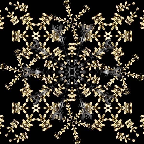 Векторная Иллюстрация Векторный Золотой Узор Бесшовные Золотистые Кудри Черный Серый — стоковый вектор