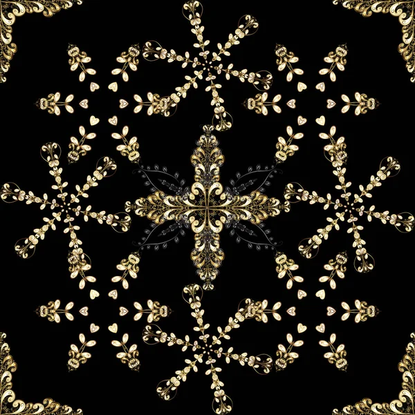 Восточный Вектор Классический Черный Бежевый Золотой Узор Бесшовный Абстрактный Фон — стоковый вектор