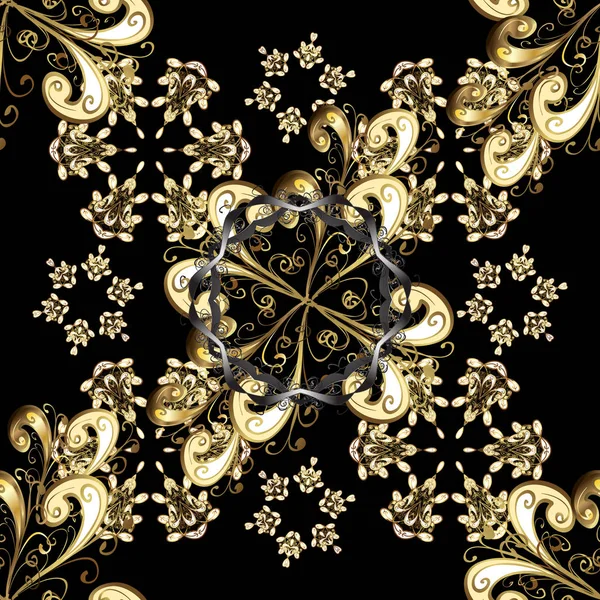 Elemento Dourado Cores Preto Bege Ornamento Floral Dourado Estilo Barroco —  Vetores de Stock