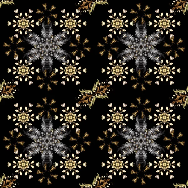 Золотий Безшовний Візерунок Сірих Чорних Кольорах Золотими Елементами Векторні Ілюстрації — стоковий вектор