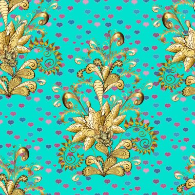 Vintage tarzı çiçek demetleri ile Seamless modeli. Mavi, kahverengi ve sarı renkler. Vektör çizim.