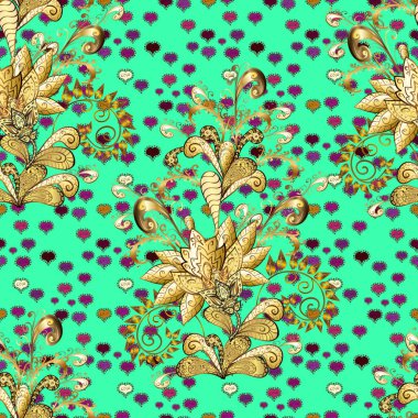 Nazik, yaz çiçek arka plan. Çiçek yeşil, kahverengi ve sarı renkler. Vektör çiçek desenli doodle tarzı çiçekli.