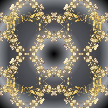 Altın çiçek süsleme barok tarzı. Antika altın yinelenebilir duvar kağıdı. Siyah renkleri altın öğesinde. Damasko Dikişsiz desen yinelenen arka plan.