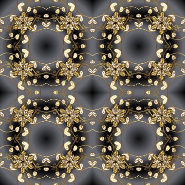 Vektör çizim. Vintage seamless modeli siyah renkler altın elemanları ile.