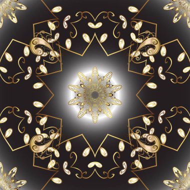 Vektör çizim. Vektör arka plan öğeleri tekrarlayan olan. Altın elemanları ile siyah renkler altın seamless modeli. Damasko klasik altın Dikişsiz desen.