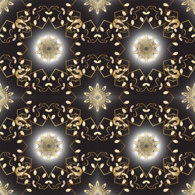 Seamless klasik altın modeli. Vektör geleneksel şark süsleme. Altın altın elemanları ile siyah renk desen.