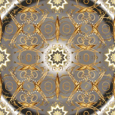 Vektör arka plan gri ve bej renkler altın yinelenen öğeleri ile. Dikişsiz oryantal klasik altın desen.
