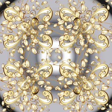 Altın desen gri ve nötr renkler altın elemanları ile. Dikişsiz Şam desen arka plan duvar kağıdı tasarım Barok tarzında. Süslü vektör dekorasyon.