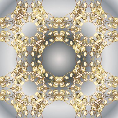 Vektör arka plan gri ve beyaz renkler altın yinelenen öğeleri ile. Dikişsiz oryantal klasik altın desen.