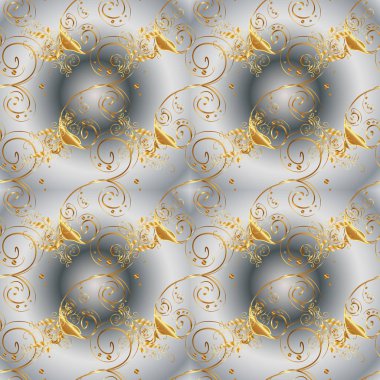 Altın öğesi gri ve sarı renkler. Damasko Dikişsiz desen yinelenen arka plan. Antika altın yinelenebilir duvar kağıdı. Barok tarzı altın çiçek süsleme.