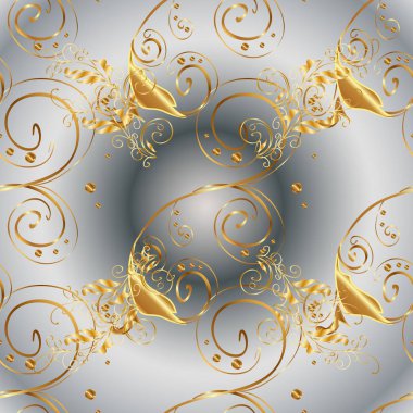 Vintage Dikişsiz desen gri ve bej renkler altın elemanları ile. Noel 2019, kar tanesi, yeni yıl.