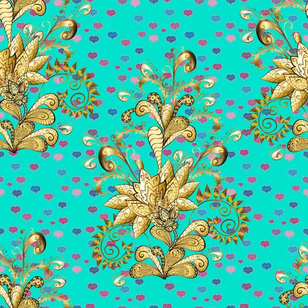 Vintage tarzı çiçek demetleri ile Seamless modeli. Mavi, kahverengi ve sarı renkler. Vektör çizim.