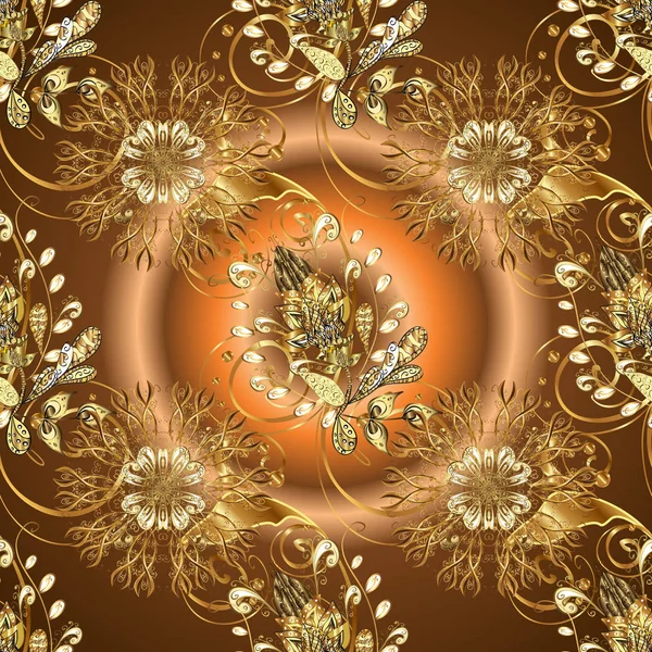 Padrão Dourado Ornamental Vector Ornamento Oriental Padrão Ornamental Cores Com — Vetor de Stock