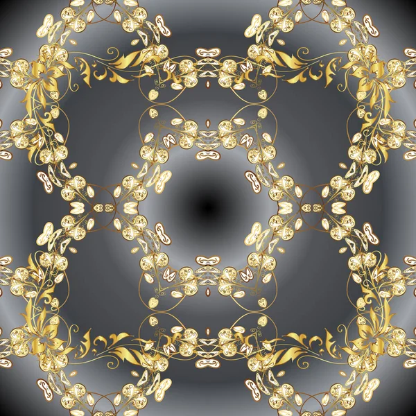 Altın çiçek süsleme barok tarzı. Antika altın yinelenebilir duvar kağıdı. Siyah renkleri altın öğesinde. Damasko Dikişsiz desen yinelenen arka plan.