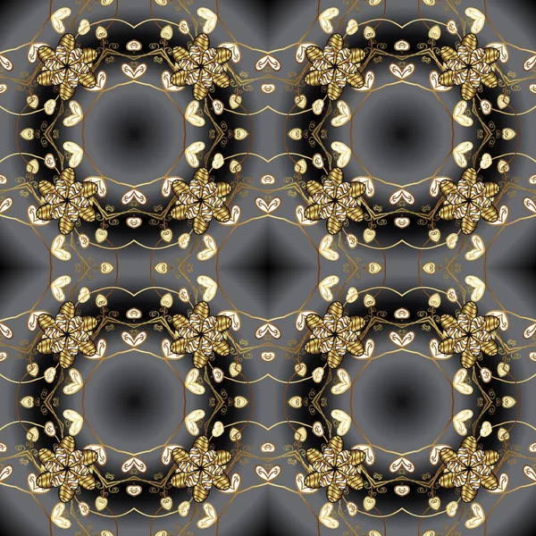 Vektör çizim. Vintage seamless modeli siyah renkler altın elemanları ile.