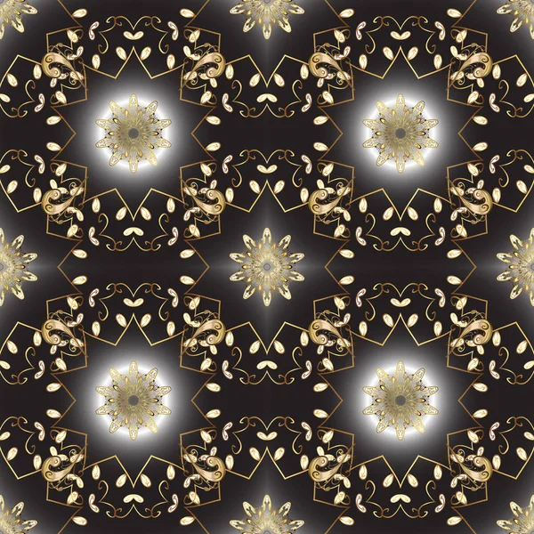 シームレスな古典的な黄金パターン ベクトル伝統的な東洋の装飾 黄金の要素を持つ黒い色の黄金パターン — ストックベクタ