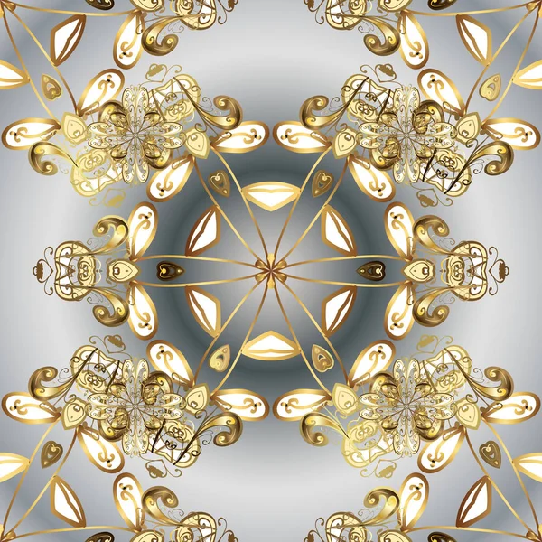 Золотий Квітковий Орнамент Стилі Бароко Золотий Елемент Сіро Коричневих Тонах — стоковий вектор