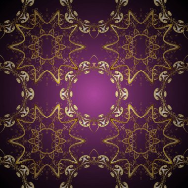 Damasko sorunsuz yinelenen arka plan. Kahverengi ve mor renkleri altın öğesinde. Altın arka plan doku duvar kağıdı. Barok tarzı altın çiçek süsleme.