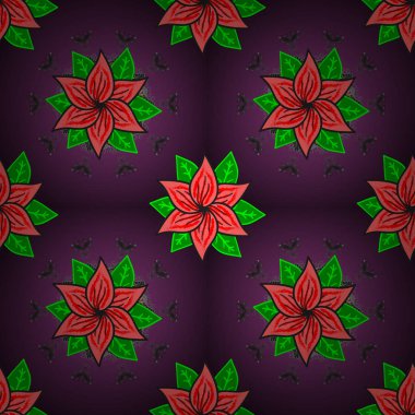 Çiçek kroki. Mor, pembe ve yeşil renkler. Renkli süs sınır. Seamless modeli. Hint süsleme. Vektör çizim.