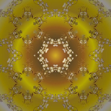 Vektör altın desen sarı, kahverengi ve bej renkler. Kış, neşeli Noel tatili, mutlu yeni yıl 2019 sembolü. Soyut kroki, dekorasyon sarma. Altın kar tanesi dekoratif desen.