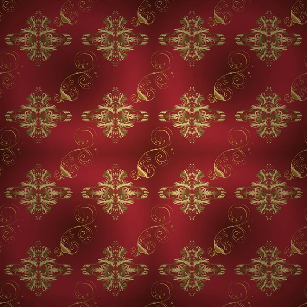 Иллюстрация Печати Золотого Цвета Золотистый Бесшовный Узор Коричневом Красном Цветах — стоковый вектор