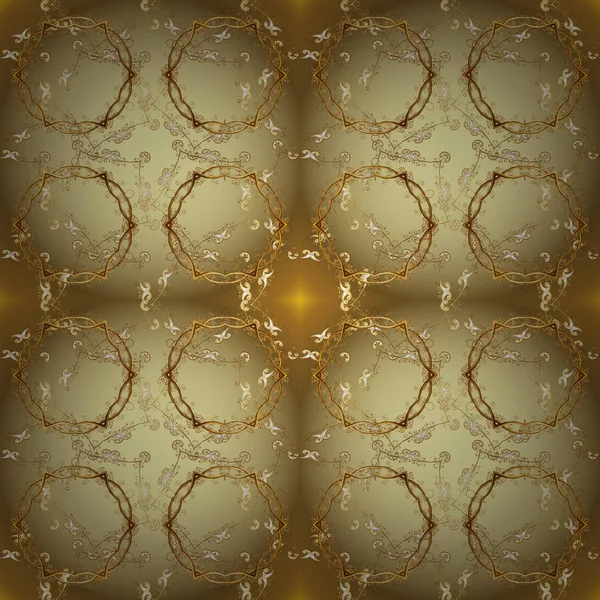Золотий Візерунок Бежевих Нейтральних Коричневих Кольорах Золотими Елементами Векторний Східний — стоковий вектор
