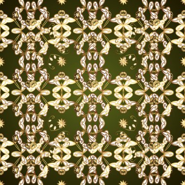 Vektör altın seamless modeli. Sorunsuz altın dokulu bukleler. Oryantal tarzı arabesk altın öğeleri. Yeşil ve beyaz renkler seamless modeli.