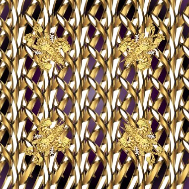 Klasik vintage arka plan. Kahverengi ve beyaz renkleri altın elemanları ile altın izi. Klasik vektör altın Dikişsiz desen. Geleneksel şark süsleme.