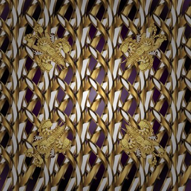 Kahverengi ve beyaz renkleri altın elemanları ile altın izi. Vektör geleneksel şark süsleme. Dikişsiz klasik altın desen.