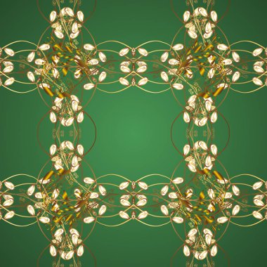 Yeşil ve kahverengi renkleri altın elemanları ile altın izi. İslam tasarım. Vektör altın tekstil baskı. Çiçek fayans. Dikişsiz desen şark süsleme.