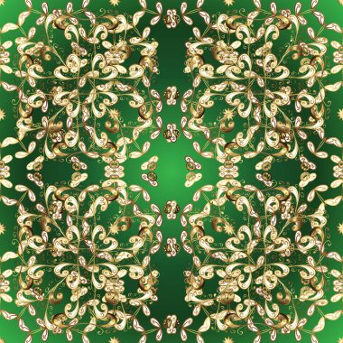 Yeşil ve kahverengi renkleri altın öğesinde. Vintage Barok çiçek seamless modeli üzerinde yeşil ve kahverengi altın. Lüks, Kraliyet ve Victoria kavramı. Süslü vektör dekorasyon.