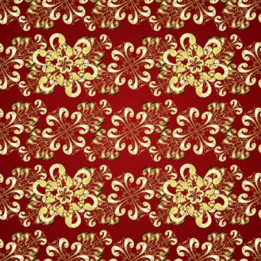 Klasik vektör altın seamless modeli. Kırmızı ve bej renkler altın elemanları ile Seamless modeli. Geleneksel şark süsleme. Klasik vintage arka plan.